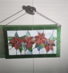 Antique Stained Glass Window Wall Hanging Suncatcher Leaded 18″ X 10″