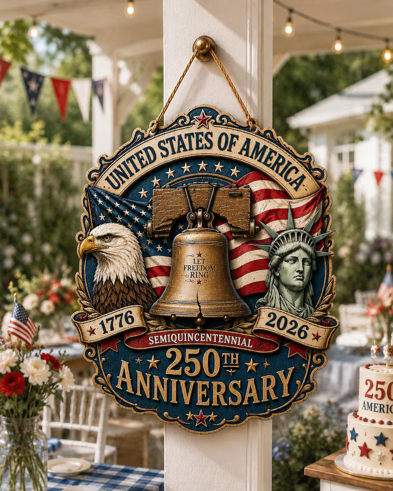 Patriotic American Freedom Wall Sign with Rope