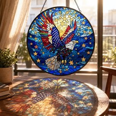 Patriotic Bald Eagle Bird Stained Glass Suncatcher