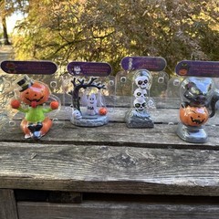 4 Vintage Solar Dancing Halloween Pumpkin, Black Cat, Skeleton, and Ghost set