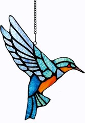 Art Deco Bluebird Window Hanging Suncatcher – Handmade Stained Glass Decoration