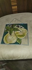 Pear Suncatcher 7 1/2″ Square. Glass? Resin? 2 Pears With Blossoms. Beautiful!