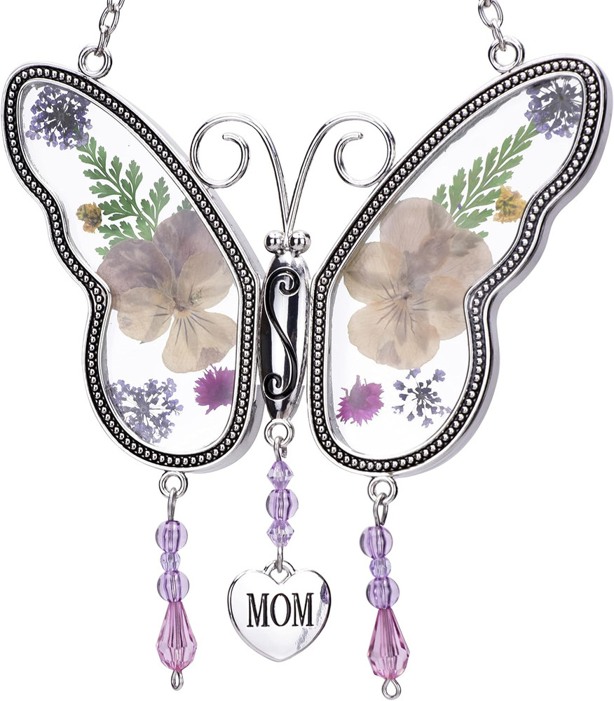 Butterfly Suncatcher with Pressed Colourful Flower Wings Mother’S Day Butterfly