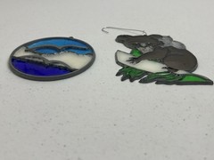 Lot of 2 Vintage Stained Glass Koala & Seagull Ocean READ Craft Needs TLC