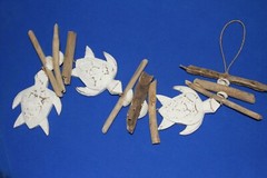Driftwood Sea Turtles / Fish Beach Patio Mobiles, Wood, Beach Gems – 3 items