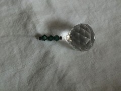 Crystal Suncatcher Dazzeling Red Green AB Handmade 9″ Long Small Ball Prizm