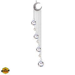 20.5inch Hanging Clear Crystal Suncatcher Ornaments with Moon Decor Rainbow M…
