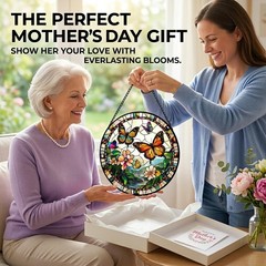 Butterfly Sun Catcher – Faux Stained Glass Window Hanging Decor for Mom, Grandma