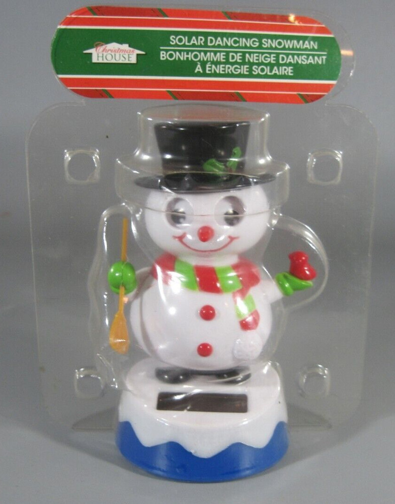 Solar Dancing Snowman Decoration with Red & Green Scarf 4″ Tall