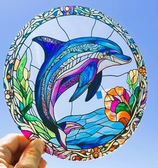 New Suncatcher Dolphin 8″ Round Coastal Ocean Combined Shipping Gift