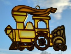Vintage Train Locomotive Stained Glass Ornament Suncatcher TENDER STEAM WINDOW