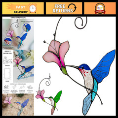 Handmade Multicolor Stained Glass Hummingbird Suncatcher – Unique Window Decor,