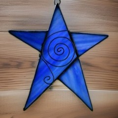 White Cresent Moon & Red Sun Handmade Real Stained Glass Celestial Suncatcher
