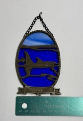Vintage Forma Vitrum Orca Stained Glass and Pewter Sun Catcher 4 3/8”