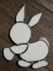 Easter Bunny w Colored Egg Stained Glass Wall Hanger or Sun Catcher