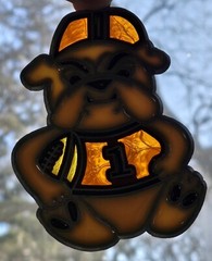 Bulldog With Football Suncatcher Stain Glass Style Ornament