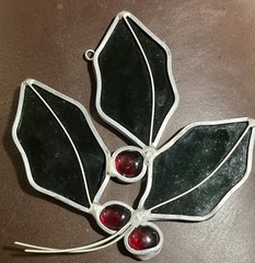 Vintage Lead Stained Glass Sun Catcher Poinsetta Ornament