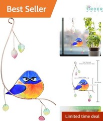Handmade Bluebird Stained Glass Suncatcher Window Hanging Bird Decor