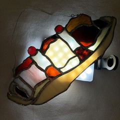 VINTAGE Set of 3 Stained Glass Suncatchers Ice Cream Cone Float Banana Split (1)