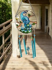 Peacock Sun Catcher Blue Peacock Flower Stained Glass Wind Chime Hanging Decor