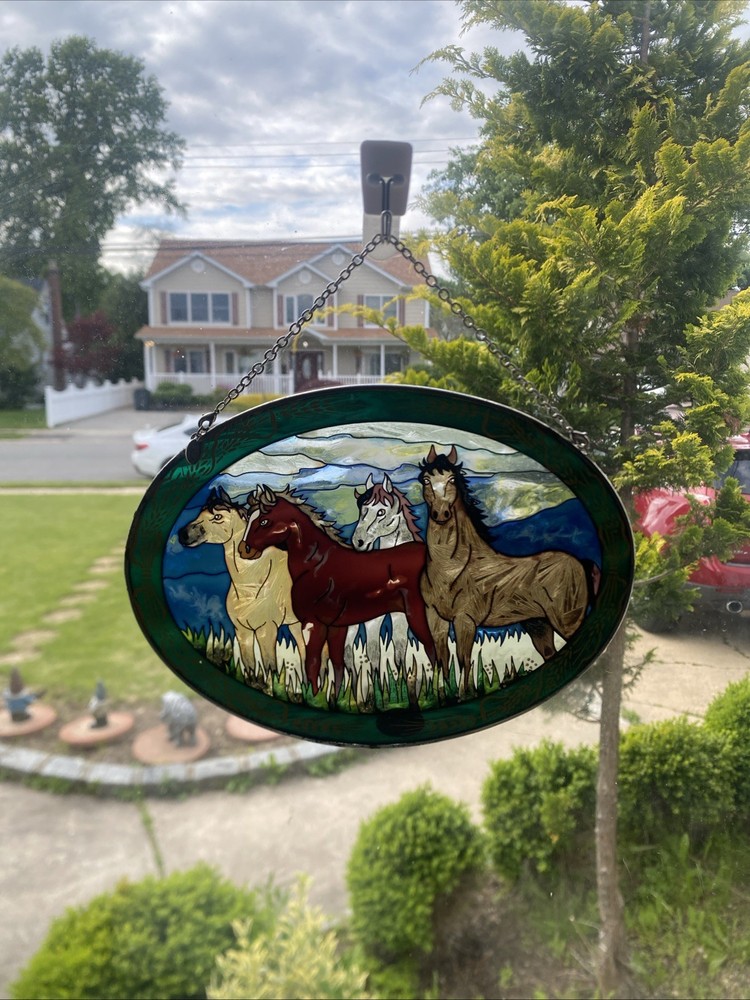 Amia Studio Stained Glass Suncatcher Window Fine Art Horses BEAUTIFUL