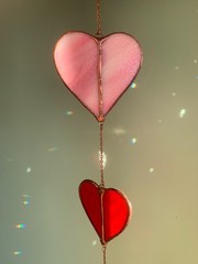 Handmade Pink and Red Heart Suncatcher – Stained Glass Rainbow Prism