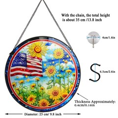 America Flag Stained Glass Window Hanging, 9.8’’ Flag Sunflower Suncatcher wi…