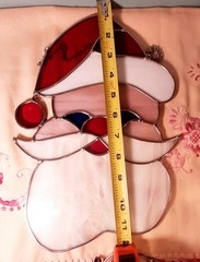 Stained Glass Metal Sun Catcher Santa Clause Red White Christmas Decor 12″×8″