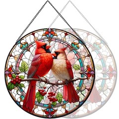 Cardinal Stained Glass Suncatchers for Windows Hanging,Couple Red Love Birds …