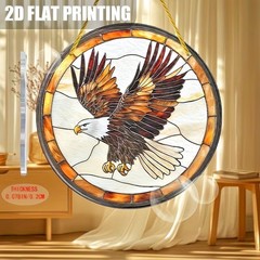 SET OF 2 -2D Flat Acrylic American Eagle Hanging 7.8″ Round with Hangers