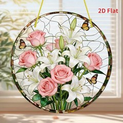 Floral Rose Lily with Butterflies Acrylic Suncatcher Indoor Window Ornament