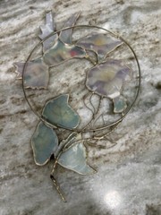 Vintage Suncatcher Capiz Shell Hummingbird Flowers Hand Painted