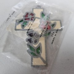 Vintage Floral Cross Stained Glass Suncatcher Flowers Religious New