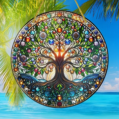 Tree of Life Stain Glass Suncatcher Acrylic Window Hanging Decor Indoor Outdoor