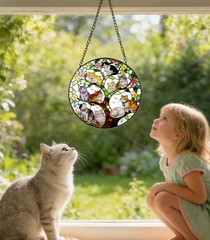 Colorful Tree of Life Stained Glass Suncatcher Kitten Design Home Decor 7.8″