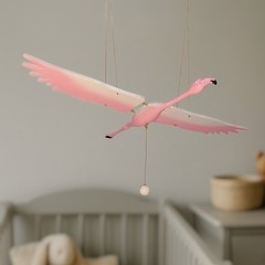Pink Flamingo Wooden Mobile – Handmade Bird Nursery Decor from Ukraine