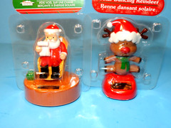 2 SOLAR DANCER SANTA LIST & REINDEER BOBBLE HEAD SUN CATCHER CHRISTMAS NEW