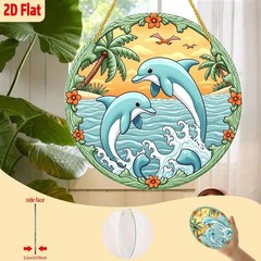 Beach Dolphin Palm Tree Acrylic Suncatcher Indoor Outdoor Coastal Wall Decor