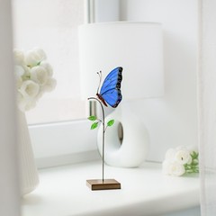 Stained Glass Blue Butterfly Ornament – Handmade Bug Decor Insect Gift