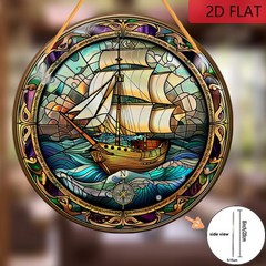 Vintage Sailboat Acrylic Suncatcher Nautical Compass Father’s Day Decor