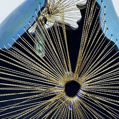 Dreamcatcher Suncatcher Teal Gourd Art Hand Made Iridescent Painted 11” Tall