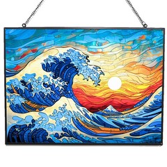Ocean Wave Stained Glass Suncatcher Handmade Window Decor for Garden Gifts