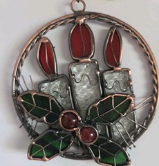 NEW Stained Glass Christmas Holiday Ornament Sun Catcher Cardinal & Candles