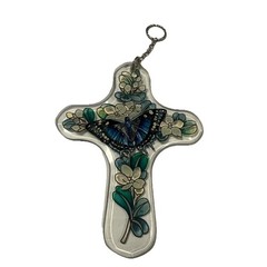Suncatcher – Cross with Flowers and Butterfly Acrylic Hanging