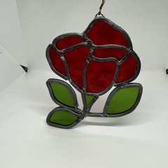 Vintage Stained Glass Rose Flower Suncatcher Acrylic Metal Hand Crafted