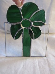 Stained Glass Sun Catcher Bevelled Glass Leaded Christmas Present Green Bow XMAS