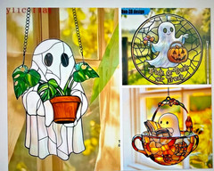 SET OF 3 – 2D Flat Acrylic Halloween Ghosts Window Decor 5″-8″