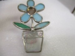 Ganz Stained Glass Suncatcher Flower Pot with metal Charm ~ Thinking of you(F12)