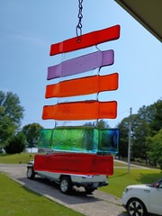 Handmade Colorful Fused Art Glass Suncatcher Yard Art Orange Purple Green