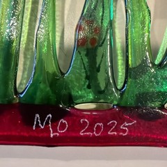 Fused Glass Handmade Rectangular Multicolor Sun Catcher Signed By Artist